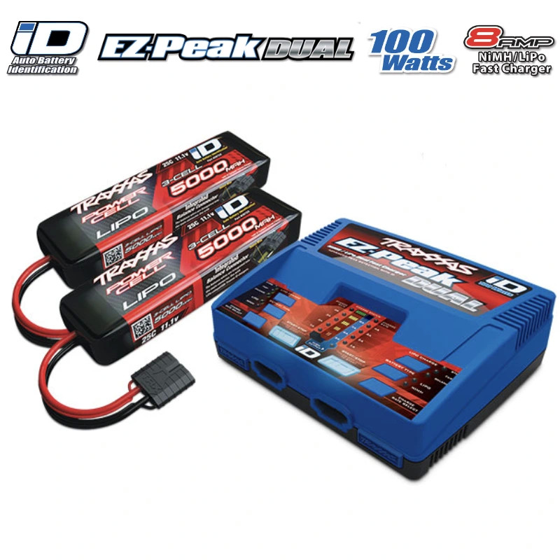 TRAXXAS PACK CHARGEUR 2972GX + 2 X LIPO 3S 5000MAH 2872X PRISE TRAXXAS 2990G