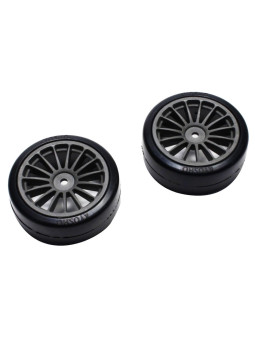 KYOSHO DRIFT PRE-GLUED TYRES FAZER VE-X 1:10 ON GUN METAL RIMS (2) FAT302GM