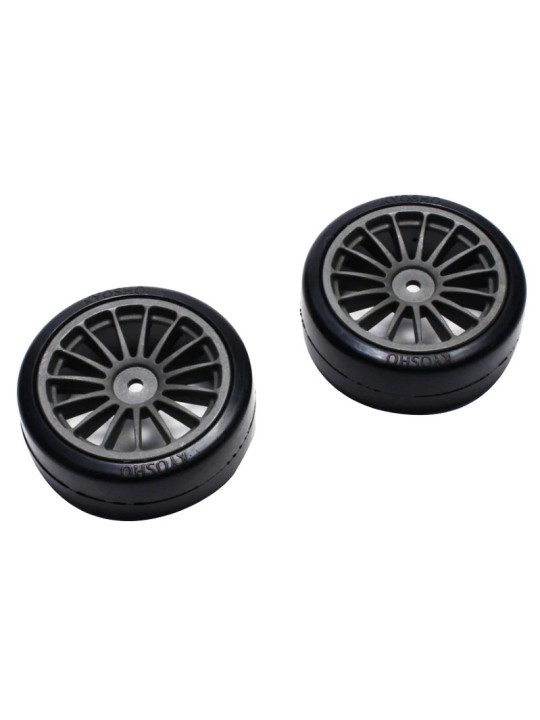 KYOSHO DRIFT PRE-GLUED TYRES FAZER VE-X 1:10 ON GUN METAL RIMS (2) FAT302GM