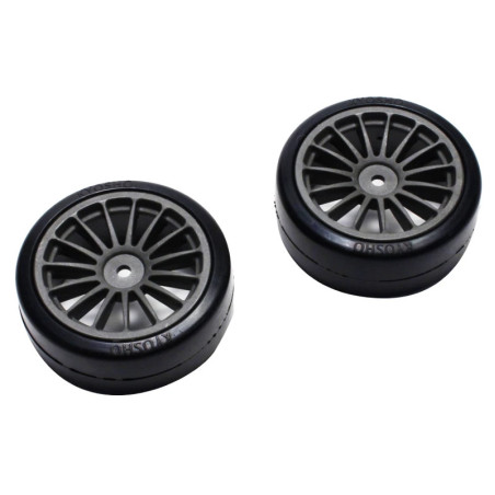 KYOSHO DRIFT PRE-GLUED TYRES FAZER VE-X 1:10 ON GUN METAL RIMS (2) FAT302GM