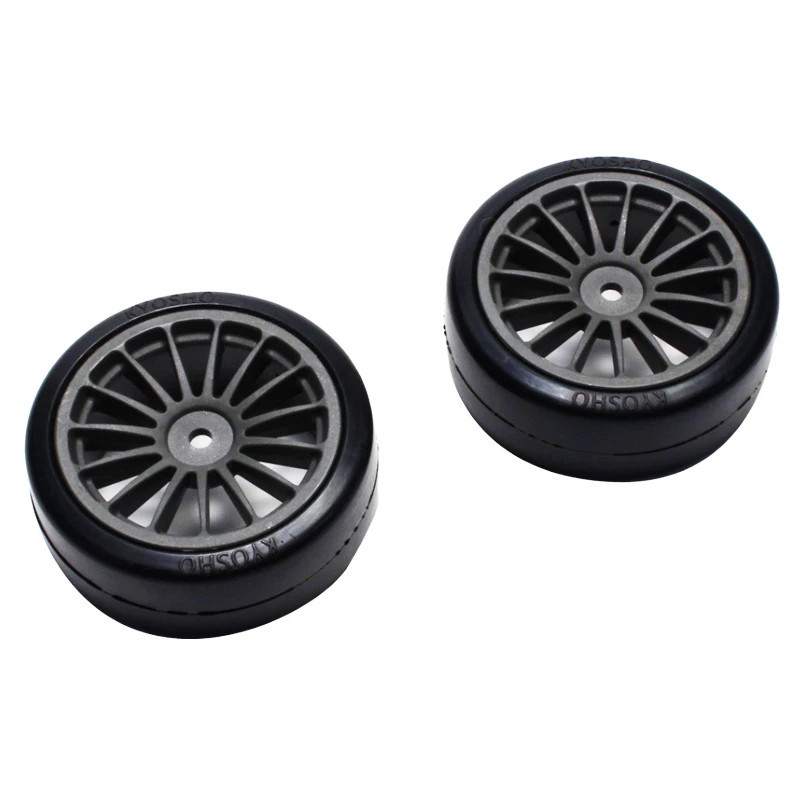 KYOSHO DRIFT PRE-GLUED TYRES FAZER VE-X 1:10 ON GUN METAL RIMS (2) FAT302GM