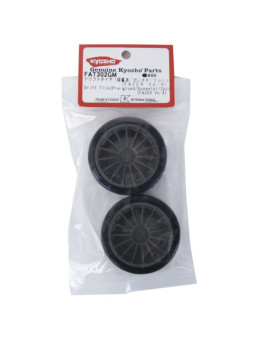KYOSHO DRIFT PRE-GLUED TYRES FAZER VE-X 1:10 ON GUN METAL RIMS (2) FAT302GM