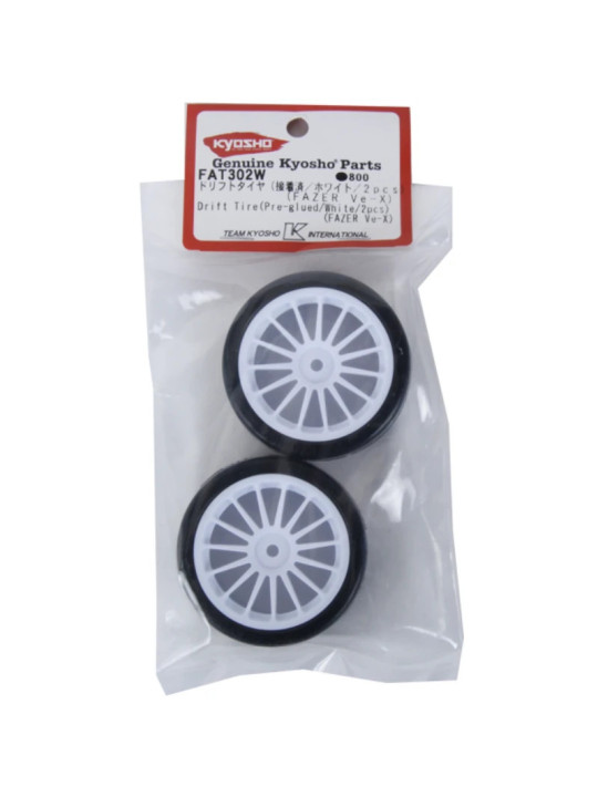 KYOSHO DRIFT PRE-GLUED TYRES FAZER VE-X 1:10 ON WHITE RIMS (2) FAT302W