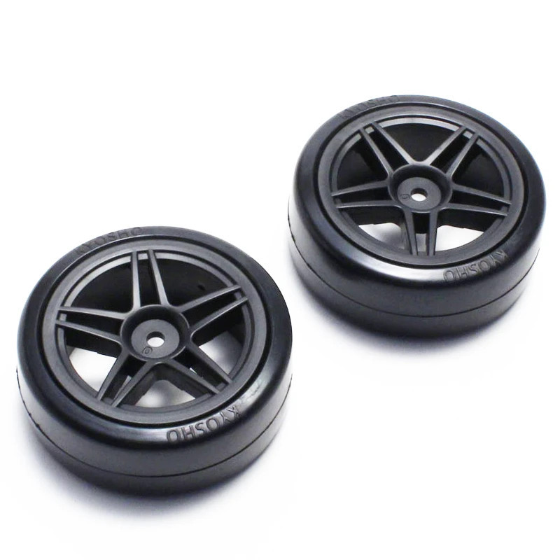 KYOSHO DRIFT PRE-GLUED TYRES FAZER VE-X 1:10 ON BLACK RIMS (2) FAT303BK