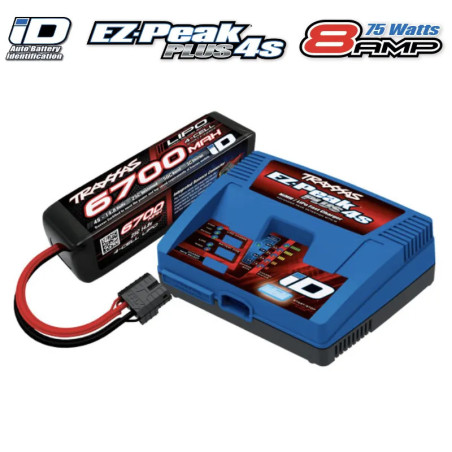 TRAXXAS BATTERY/CHARGER COMPLETER PACK (INCLUDES 2981 ID CHARGER (1) 2890X 6700MAH 14.8V 4-CELL 25C LIPO BATTERY (1) 2998G