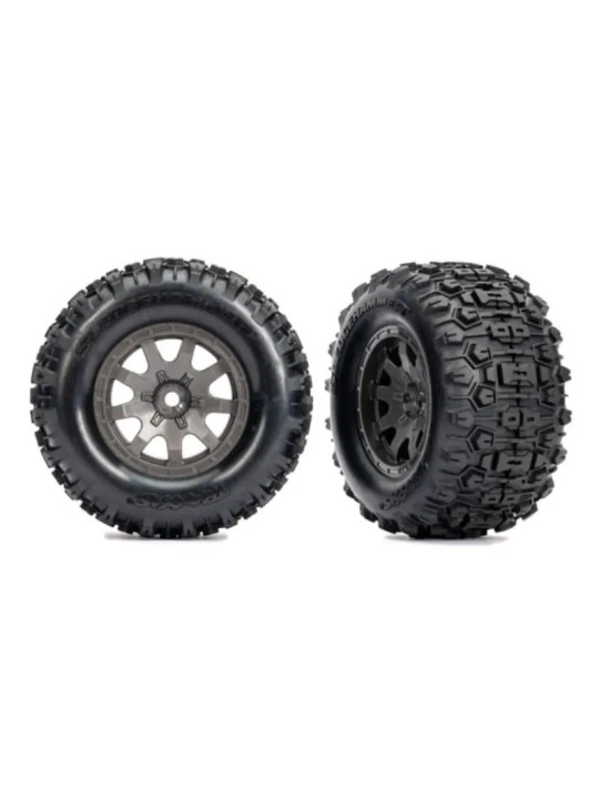 TRAXXAS ROUES MONTEES COLLEES GRISES SLEDGEHAMMER ARRIERE – MINI MAXX 10770-GRAY