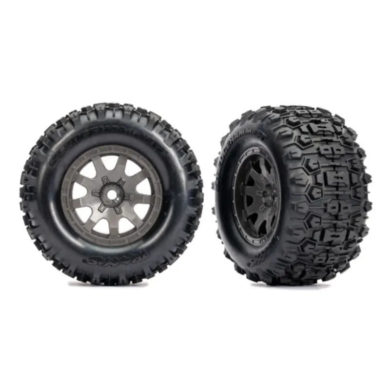 TRAXXAS ROUES MONTEES COLLEES GRISES SLEDGEHAMMER ARRIERE – MINI MAXX 10770-GRAY