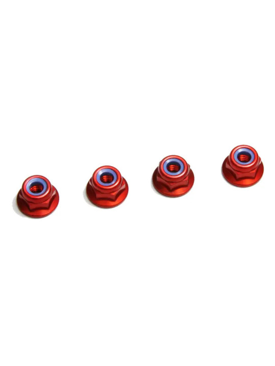 KYOSHO NYLON LOCK FLANGED STEEL NUTS RED M4X4.5MM (4) 1-N4045FNA-R