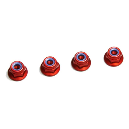 KYOSHO NYLON LOCK FLANGED STEEL NUTS RED M4X4.5MM (4) 1-N4045FNA-R