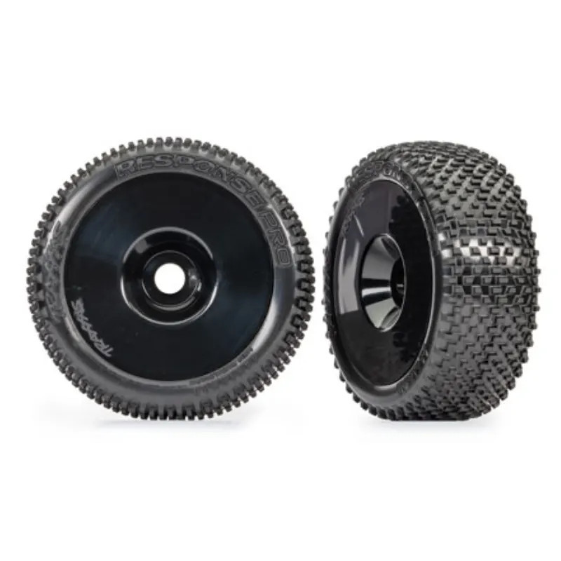 TRAXXAS TIRES & WHEELS ASSEMBLED GLUED BLACK DISHED 3.0" WHEELS RESPONSE PRO 3.0" TIRES (2) 9074-BLK