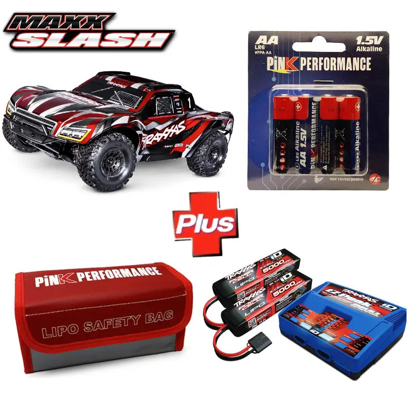TRAXXAS COMPLETE PACK MAXX SLASH 6S 4WD BRUSHLESS SHORT COURSE TRUCK RED TQi TSM RTR PACK-102076-4-RED