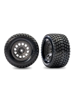 TRAXXAS TIRES & WHEELS ASSEMBLED CHARCOAL GRAY WHEELS DUAL PROFILE GRAVIX TIRES (REAR) (LEFT & RIGHT) 10775-GRAY