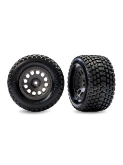 TRAXXAS TIRES & WHEELS ASSEMBLED CHARCOAL GRAY WHEELS DUAL PROFILE GRAVIX TIRES (FRONT) (LEFT & RIGHT) 10772-GRAY