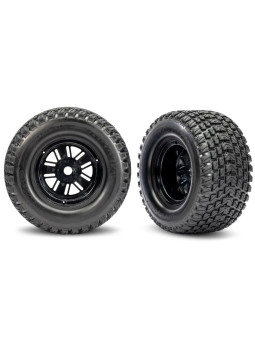 TRAXXAS BLACK REAR FUNCO WHEELS & GRAVIX TIRES (2) 10947