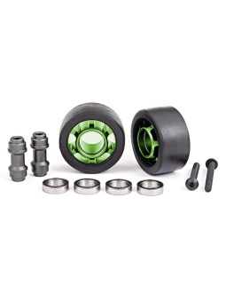 TRAXXAS GREEN ALUMINUM WHEELIE BAR WHEELS W/ HARDWARE (2) 7775G