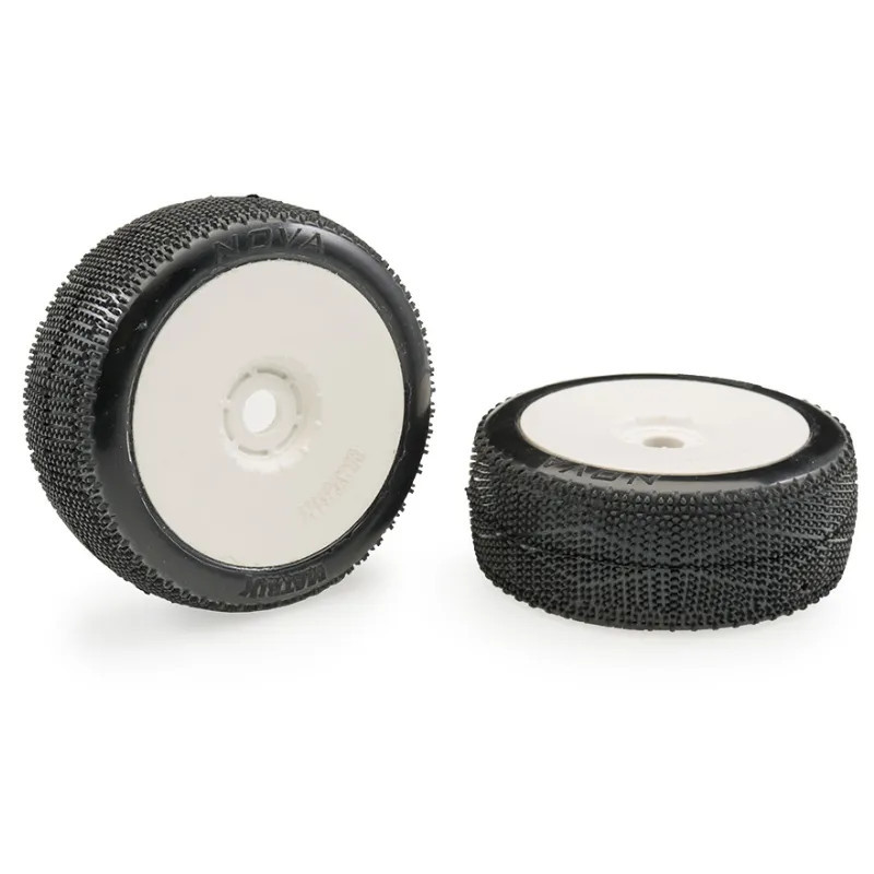 MATRIX NOVA 1:8 BUGGY TYRES PRE-GLUED WHITE WHEELS (2)