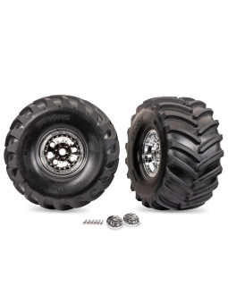 TRAXXAS ROUES MONTEES COLLEES X-TRUCK BIGFOOT CHROMEES (2) 7696