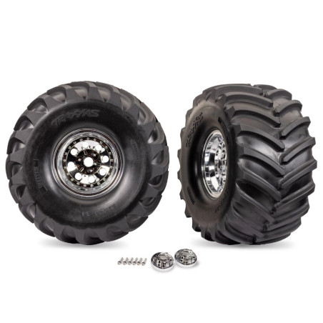 TRAXXAS ROUES MONTEES COLLEES X-TRUCK BIGFOOT CHROMEES (2) 7696
