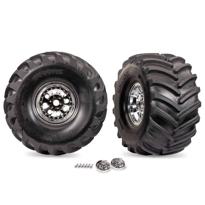 TRAXXAS ROUES MONTEES COLLEES X-TRUCK BIGFOOT CHROMEES (2) 7696