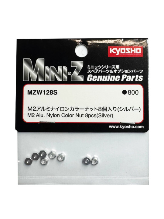 KYOSHO ECROUS DE ROUE M2 NYLSTOP ALU MINI-Z (8) SILVER MZW128S