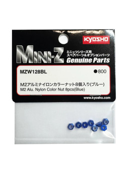 KYOSHO ECROUS DE ROUE M2 NYLSTOP ALU MINI-Z (8) BLEUS MZW128BL
