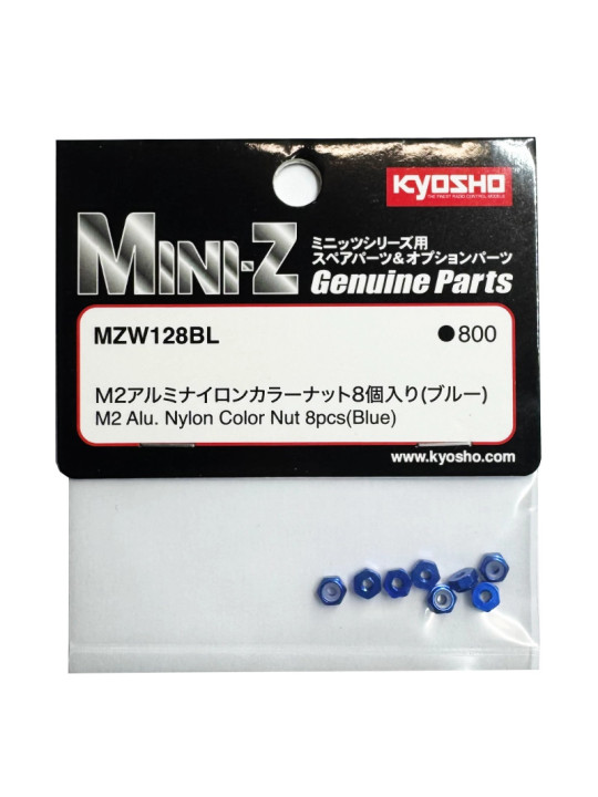 KYOSHO ECROUS DE ROUE M2 NYLSTOP ALU MINI-Z (8) BLEUS MZW128BL