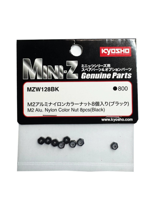 KYOSHO ECROUS DE ROUE M2 NYLSTOP ALU MINI-Z (8) NOIRS MZW128BK