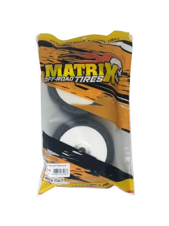 MATRIX PNEUS BUGGY 1:8 ATLAS (2) MONTÉS COLLÉS JANTES BLANCHES M.ATL