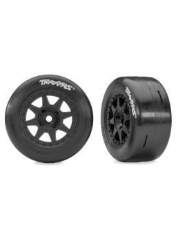 TRAXXAS BLACK FRONT MINI RALLY WHEELS W/ SLICK TIRES (HARD) (2) 10876-BLK
