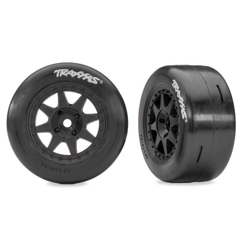 TRAXXAS ROUES MONTEES COLLEES SLICK JANTES NOIRES AVANTS HARD (2) MINI RALLY 10876-BLK