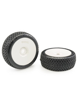 MATRIX PNEUS BUGGY 1:8 BLACKHOLE (2) MONTÉS COLLÉS JANTES BLANCHES M.BLA