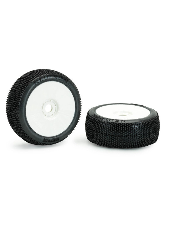 MATRIX NEUTRON 1:8 BUGGY TYRES PRE-GLUED WHITE WHEELS (2) M.NEU