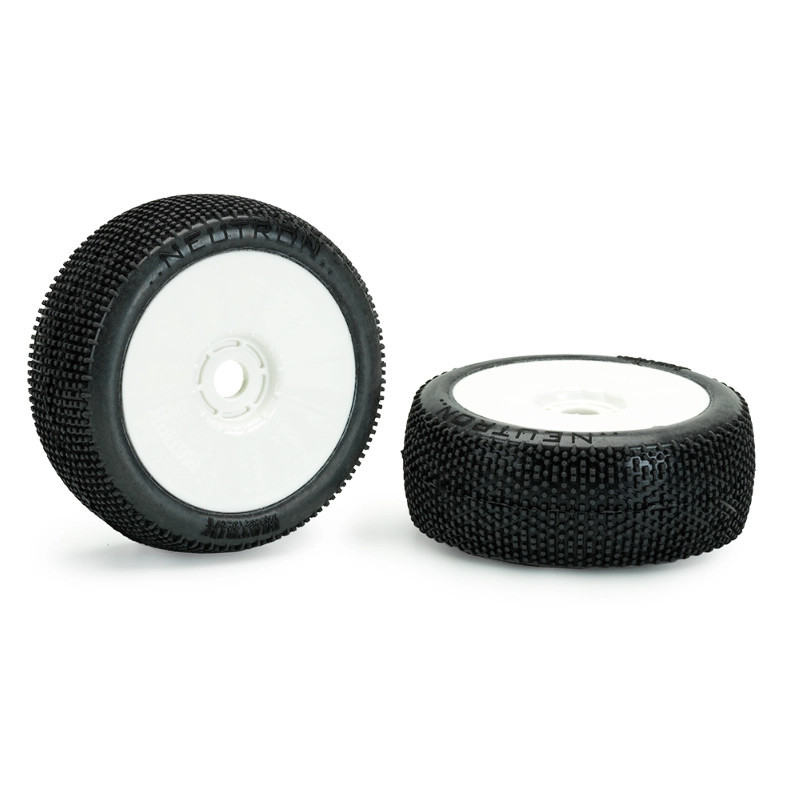 MATRIX NEUTRON 1:8 BUGGY TYRES PRE-GLUED WHITE WHEELS (2) M.NEU
