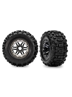 TRAXXAS MAXX 2.8 BLACK CHROME WHEELS & SLEDGEHAMMER TIRES (2) 8972-BLKCR