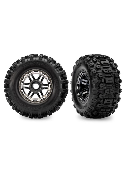 TRAXXAS MAXX 2.8 BLACK CHROME WHEELS & SLEDGEHAMMER TIRES (2) 8972-BLKCR