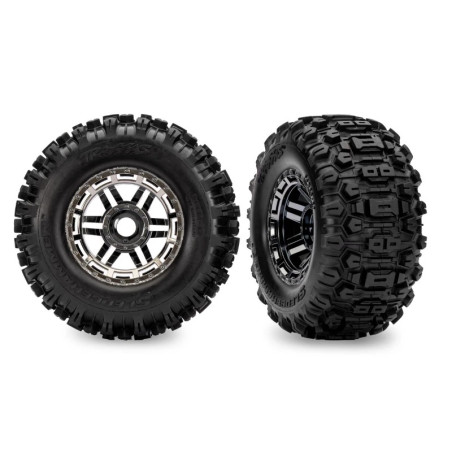 TRAXXAS MAXX 2.8 BLACK CHROME WHEELS & SLEDGEHAMMER TIRES (2) 8972-BLKCR