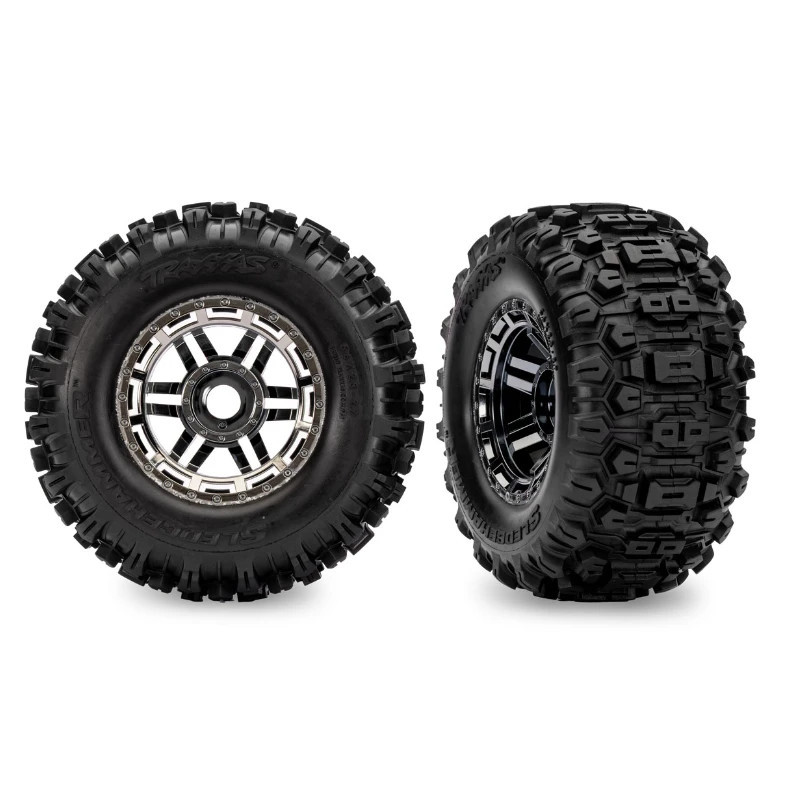 TRAXXAS MAXX 2.8 BLACK CHROME WHEELS & SLEDGEHAMMER TIRES (2) 8972-BLKCR