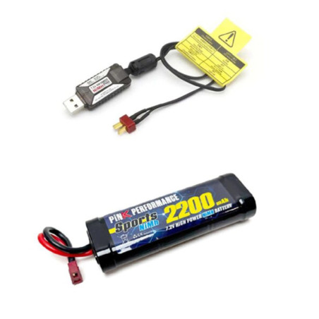COMBO KYOSHO CHARGEUR USB DELTA PEAK 1A (NIMH 7.2V - DEANS)  + BATTERIE 7,2V 2200MAH DEANS 72204-2200