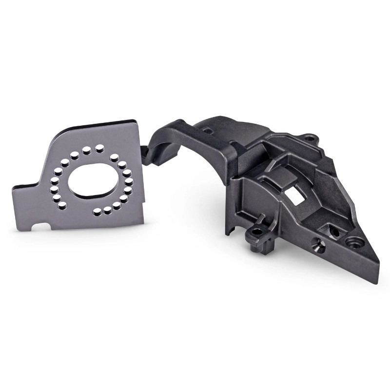 TRAXXAS COUVERCLE DE TRANSMISSION ET SUPPORT MOTEUR ALU GRIS 10769R
